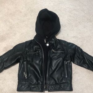Black Leather Jacket with hoodie